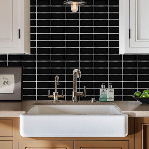 black rectangle backsplash wall tile