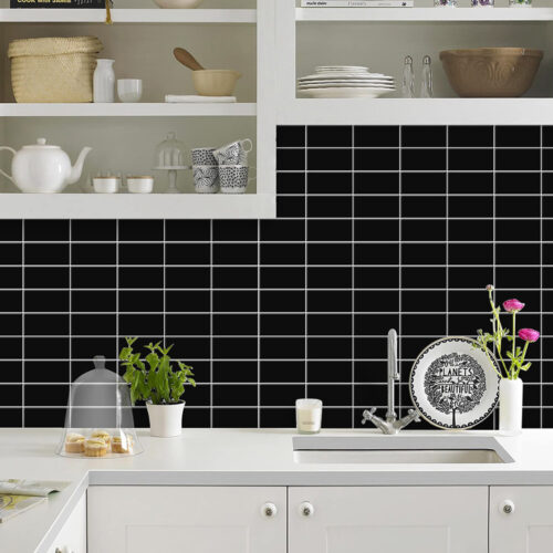 black rectangle kitchen tiles