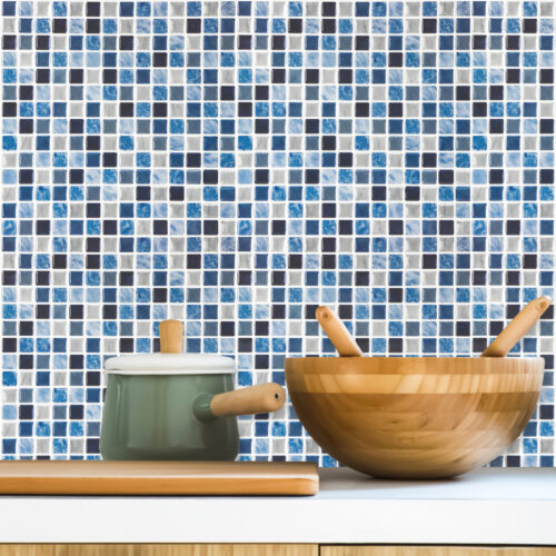 square mosaic blue wall tiles