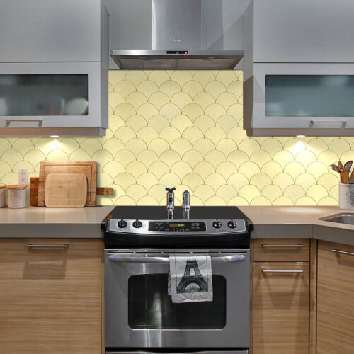 copper fish scale tile backsplash kitchen