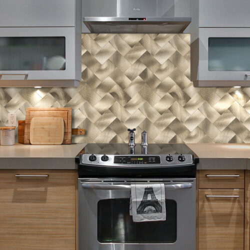 copper herringbone tile backsplash kitchen