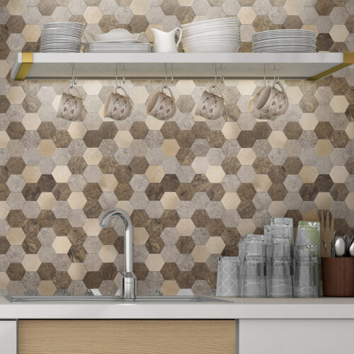 peel and stick hexagon mosaic kitchen tiles