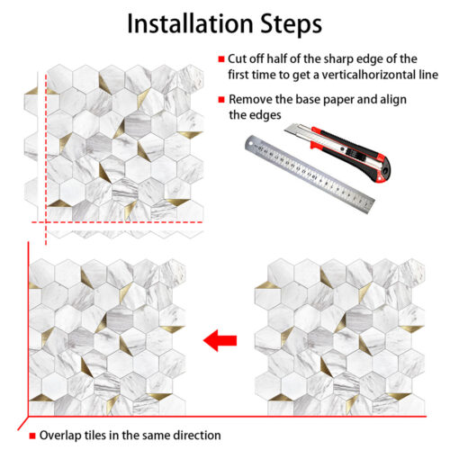 peel and stick marble and metal mixed mosaic tile installation steps