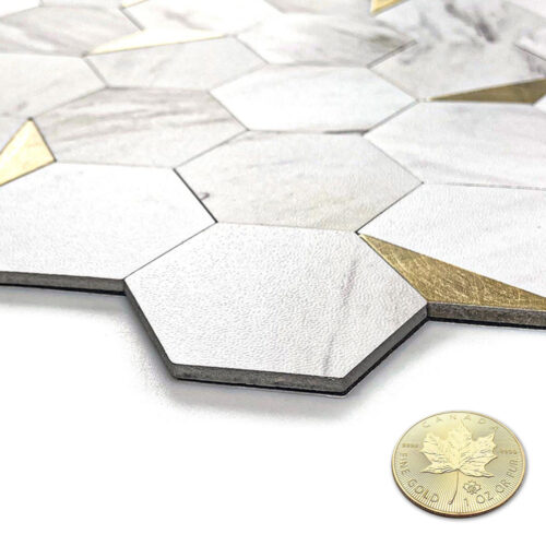 glossy marble and metal mixed hexagon tile