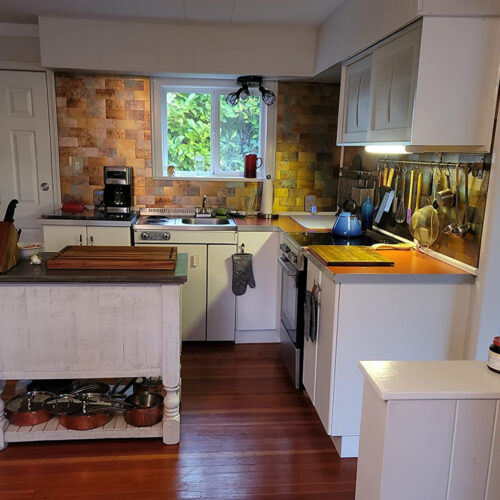 peel and stick copper subway tile kitchen