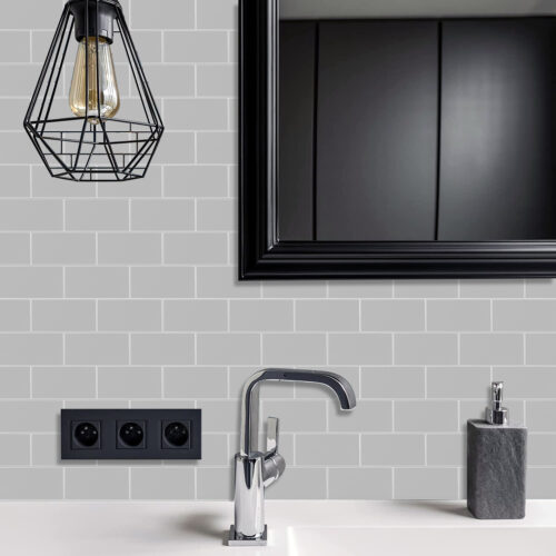 peel and stick grey composite subway tile backsplash bathroom