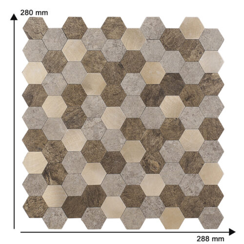 hexagon PVC and copper mixed mosaic tile size