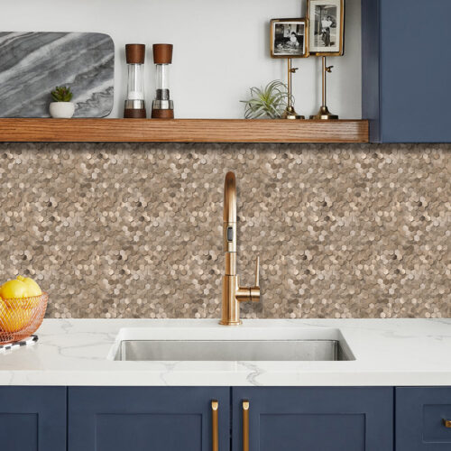 peel and stick mosaic backsplash copper honeycomb tiles