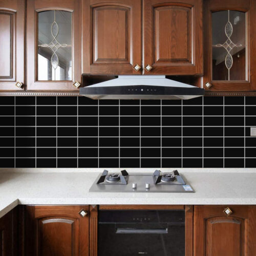 black rectangle tile backsplash