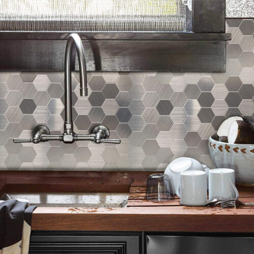 hexagon stainless steel tile backsplash