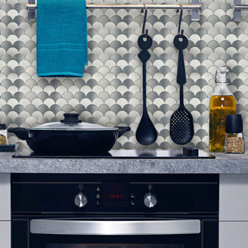 stainless steel fish scale tile backsplash