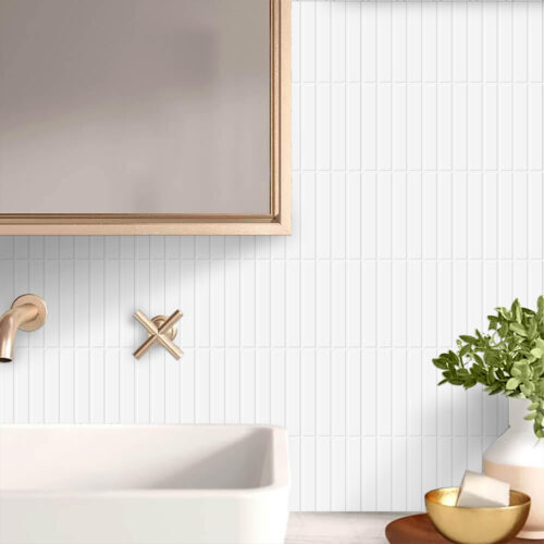 white panel tile backsplash bathroom