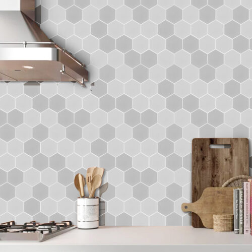 peel and stick porcelain hexagon tile backsplash