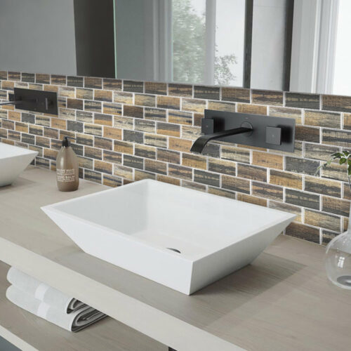 peel and stick wood tile backsplash bathroom