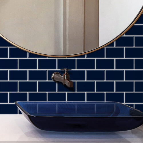 bathroom backsplash peel and stick blue subway tiles