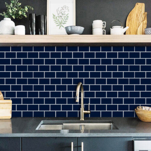 peel and stick blue subway tile kitchen backsplash