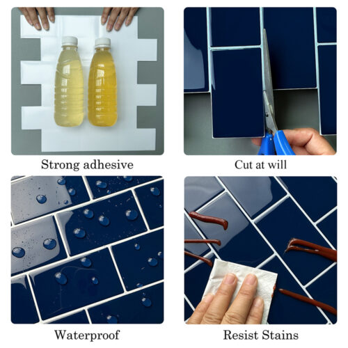 peel and stick blue vinyl subway tile features