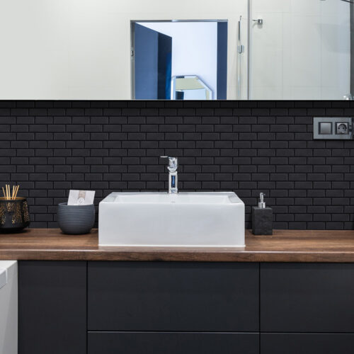 bathroom backsplash peel and stick black brick tiles