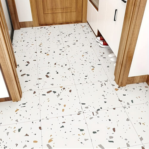 faux terrazzo vinyl flooring tile bathroom