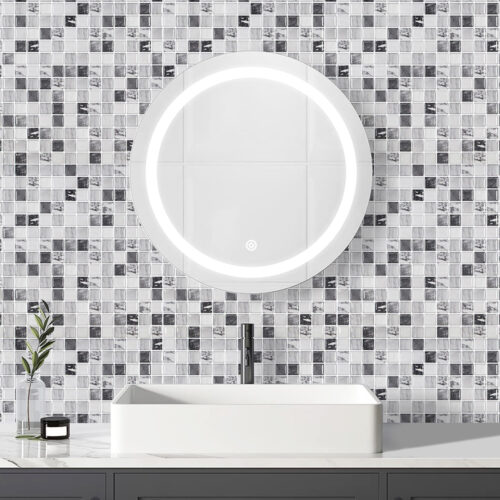 peel and stick black and white marble mosaic square tile backsplash bathroom