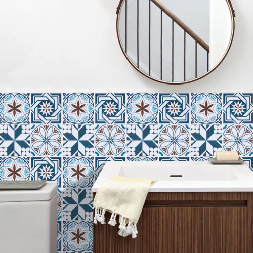 laundry room wall decoration blue moroccan tile