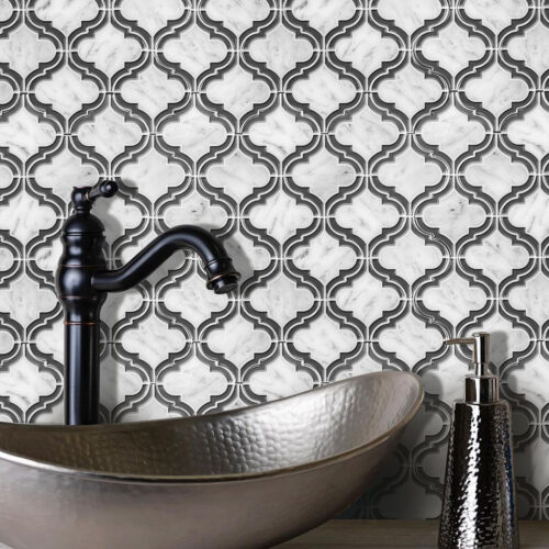 bathroom backsplash gray marble arabesque vinyl tiles