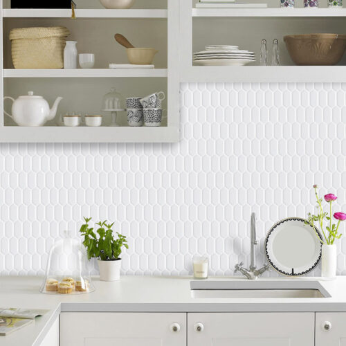 peel and stick kitchen backsplash pure white elongated hexagon tile