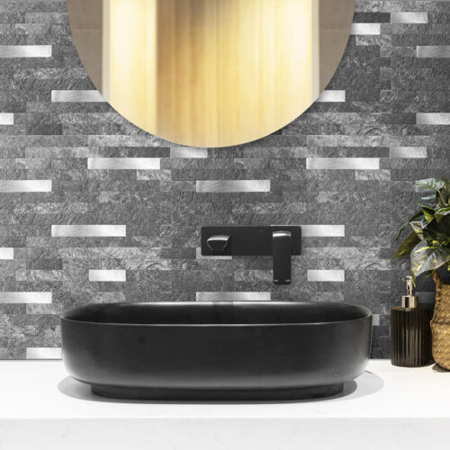 bathroom backsplash linear stone peel and stick mosaic tile