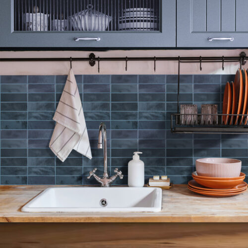 matte denim blue kitchen wall tiles