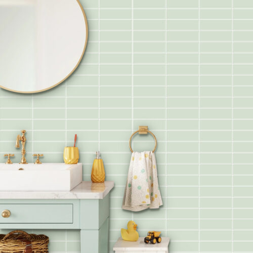 laundry room green vinyl tiles