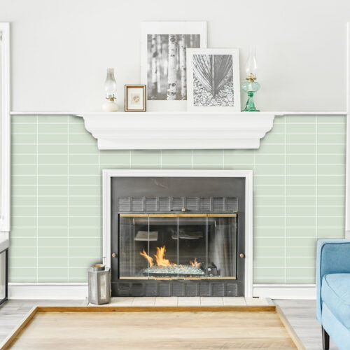 peel and stick green vinyl tile fireplace