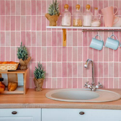 bathroom backsplash pink brick tile