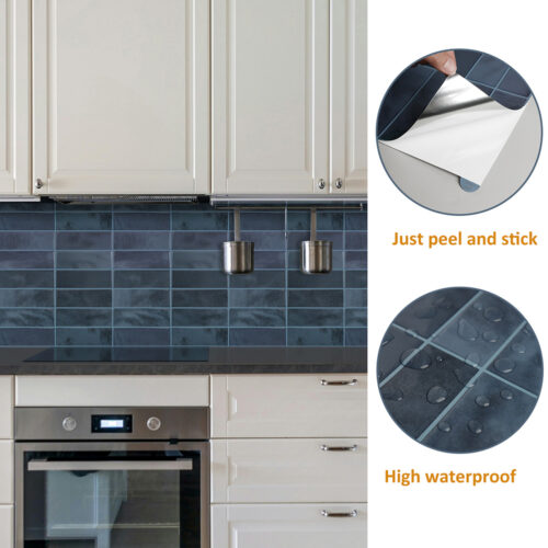 peel and stick denim blue matte backsplash tiles