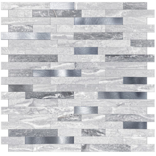 silver metal blue marble mixed mosaic tile